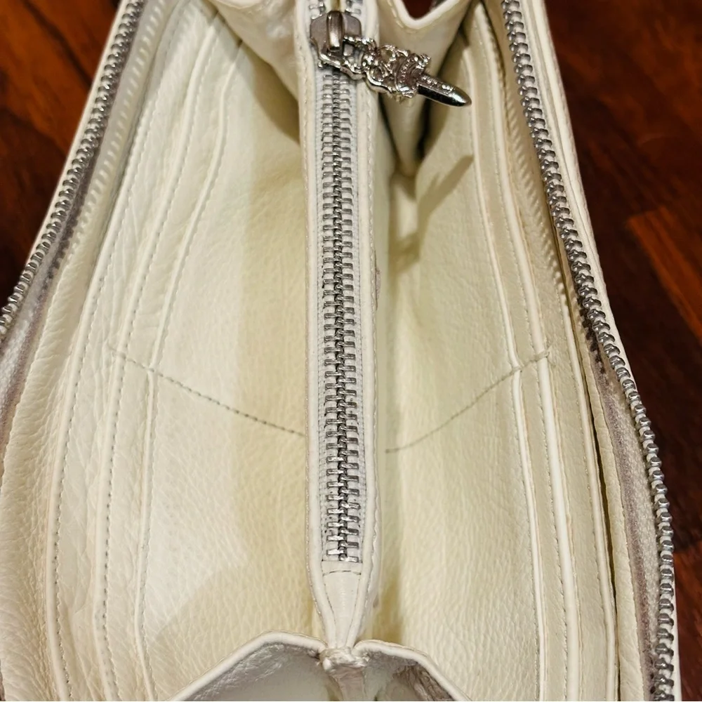 Chrome Hearts Fillingly Cross Leather Long Wallet White Silver Hardware OOAK